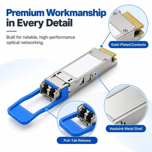 40G QSFP+ ER4 CWDM4 1270-1330nm 40km Single-Mode Duplex LC technical drawing 3: dimensions, structure and interfaces