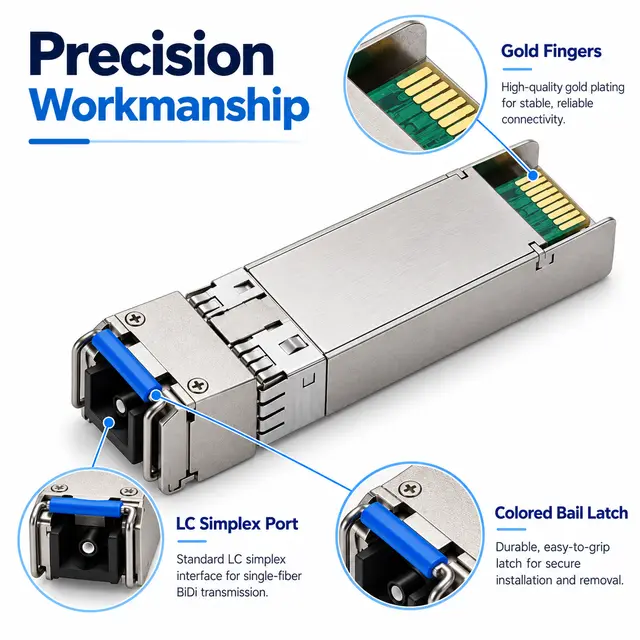 10G SFP+ BiDi BX100 100km 1490/1550nm Simplex LC - Transceiver Module technical drawing 3: dimensions, structure and interfaces