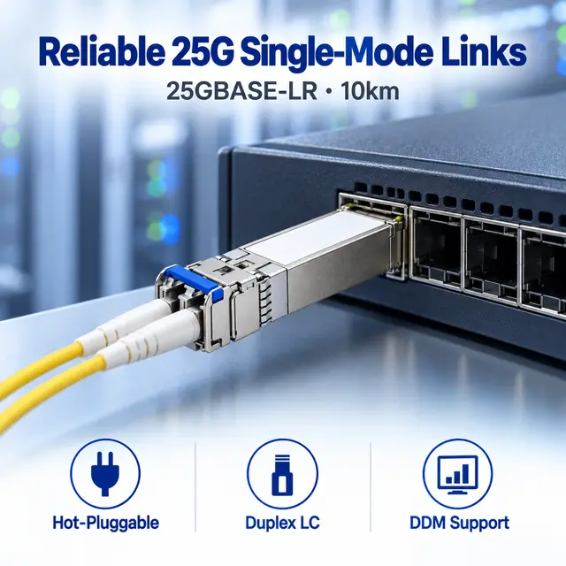 25GBASE-LR SFP28 1310nm 10km Single-Mode Duplex LC — In a host switch 2