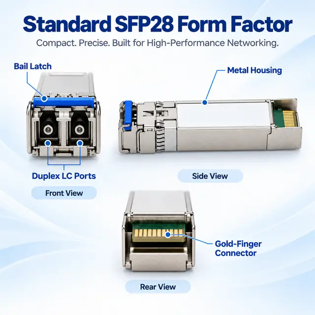 25GBASE-LR SFP28 1310nm 10km Single-Mode Duplex LC technical drawing 1: dimensions, structure and interfaces