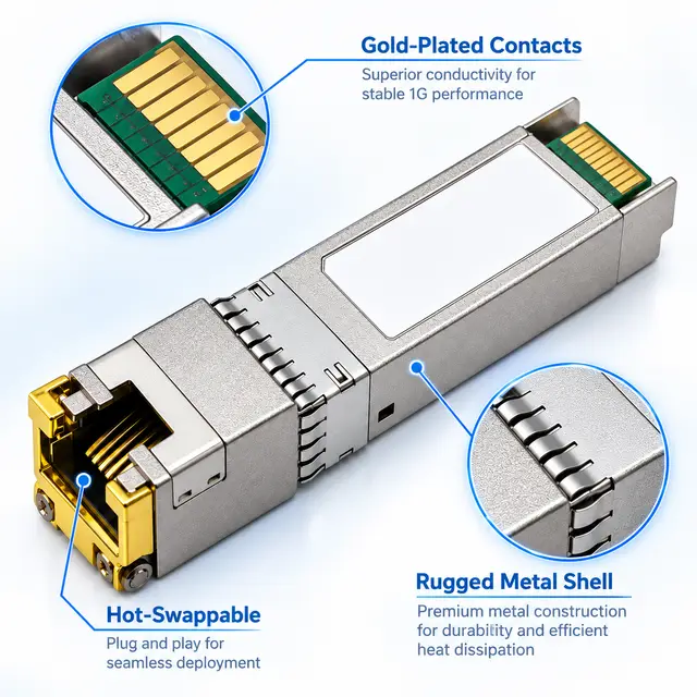 Affordable 1000BASE-T SFP Copper RJ45 Gigabit 100m technical drawing 3: dimensions, structure and interfaces