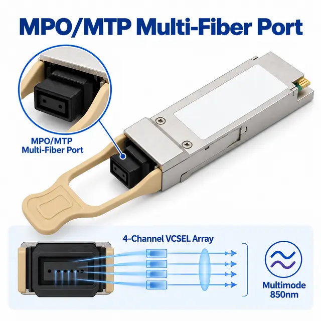 40G QSFP+ SR4 850nm 100-300m Multimode MPO Transceiver — technical drawing 2: dimensions, structure and interfaces