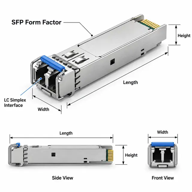 1.25G SFP BiDi Module 20km 1310nm/1550nm Single-Fiber LC technical drawing 1: dimensions, structure and interfaces