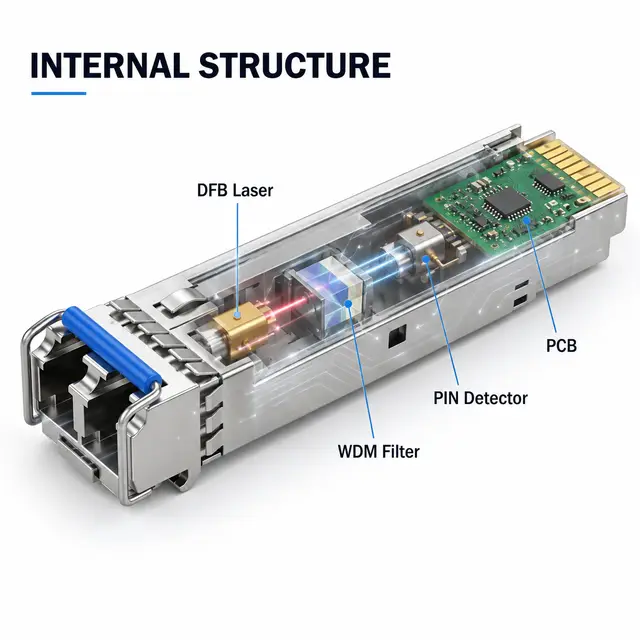 1.25G SFP BiDi Module 20km 1310nm/1550nm Single-Fiber LC technical drawing 2: dimensions, structure and interfaces