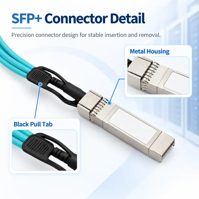 High Speed 10G SFP+ AOC Active Optical Cable technical drawing 1: dimensions, structure and interfaces