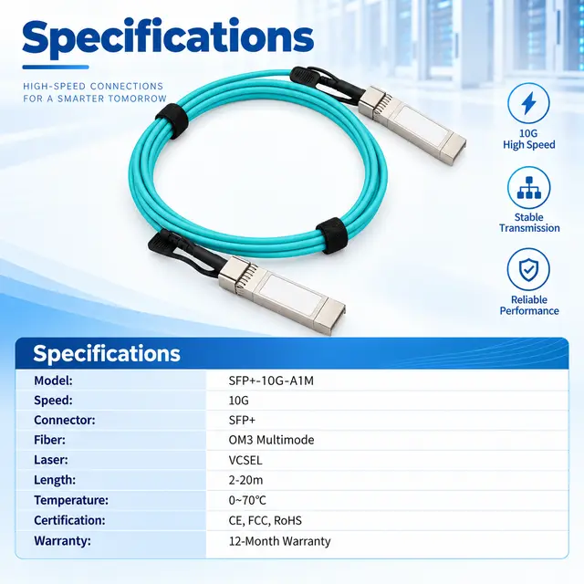 High Speed 10G SFP+ AOC Active Optical Cable technical drawing 4: dimensions, structure and interfaces