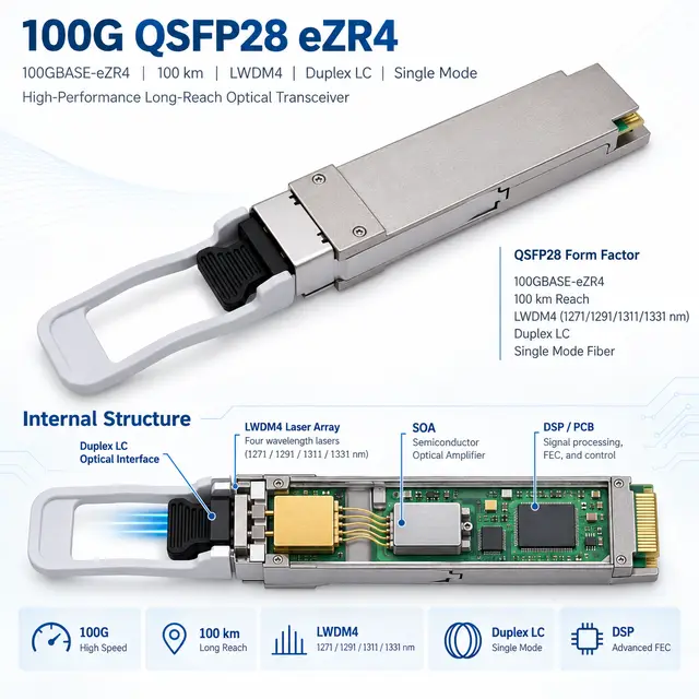 100G QSFP28 eZR4 100km LWDM4 Duplex LC SMF Optical technical drawing 2: dimensions, structure and interfaces