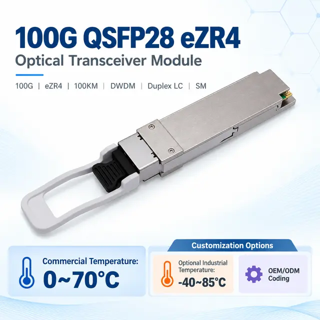 100G QSFP28 eZR4 100km LWDM4 Duplex LC SMF Optical technical drawing 4: dimensions, structure and interfaces