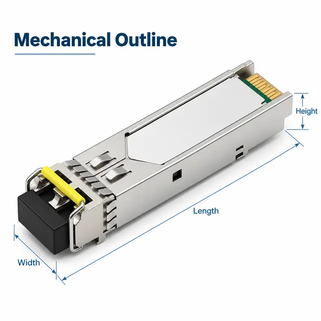1.25G SFP Dual-Fiber LC DDM 1550nm 80km Optical technical drawing 1: dimensions, structure and interfaces