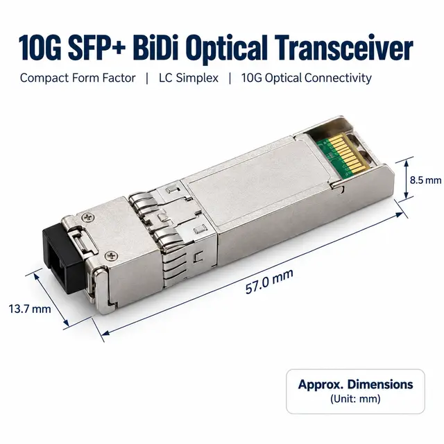 10G SFP+ BiDi BX100 100km - Transceiver for Industrial Networks technical drawing 1: dimensions, structure and interfaces