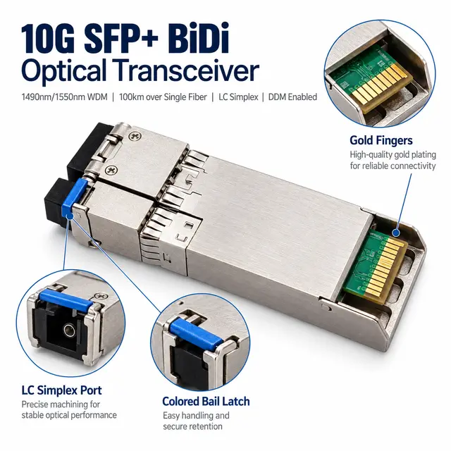 10G SFP+ BiDi BX100 100km - Transceiver for Industrial Networks technical drawing 3: dimensions, structure and interfaces