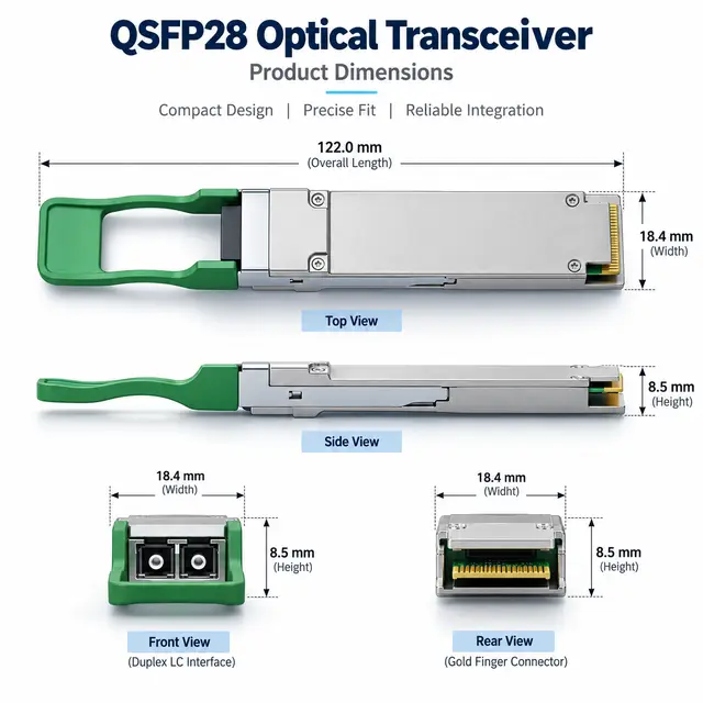 100G QSFP28 CWDM4 2km 1310nm SMF Duplex LC DDM Optical technical drawing 1: dimensions, structure and interfaces