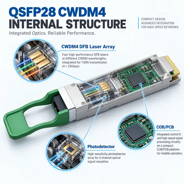 100G QSFP28 CWDM4 2km 1310nm SMF Duplex LC DDM Optical technical drawing 2: dimensions, structure and interfaces