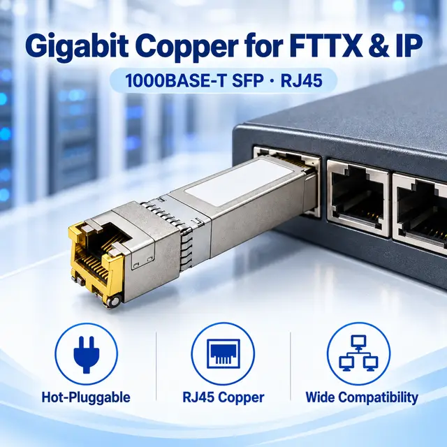 1000BASE-T SFP Copper RJ45 10/100/1000M Gigabit over Cat5 — In a host switch 2