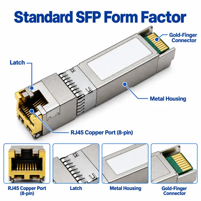 1000BASE-T SFP Copper RJ45 10/100/1000M Gigabit over Cat5 technical drawing 1: dimensions, structure and interfaces