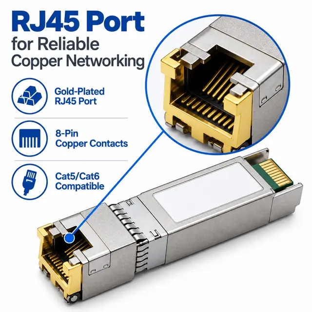 1000BASE-T SFP Copper RJ45 10/100/1000M Gigabit over Cat5 technical drawing 2: dimensions, structure and interfaces