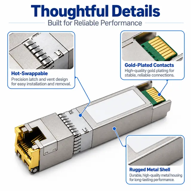 1000BASE-T SFP Copper RJ45 10/100/1000M Gigabit over Cat5 technical drawing 3: dimensions, structure and interfaces