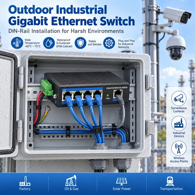 Outdoor Industrial Gigabit Ethernet Switch — 5× RJ45 Port — In a host switch 2