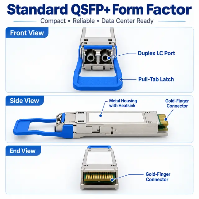 40G QSFP+ LR4 1310nm 10-20km Single-Mode Duplex LC technical drawing 1: dimensions, structure and interfaces