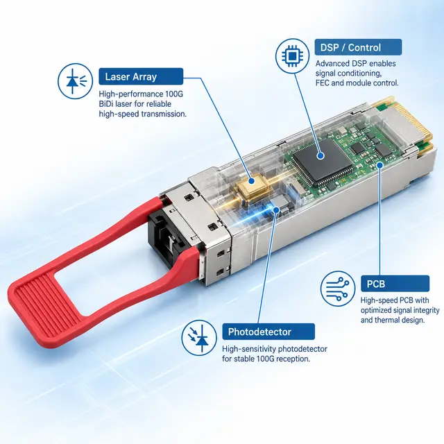 100G BiDi QSFP28 LR1/ER1 10-40km LC Single-Fiber Optical technical drawing 2: dimensions, structure and interfaces