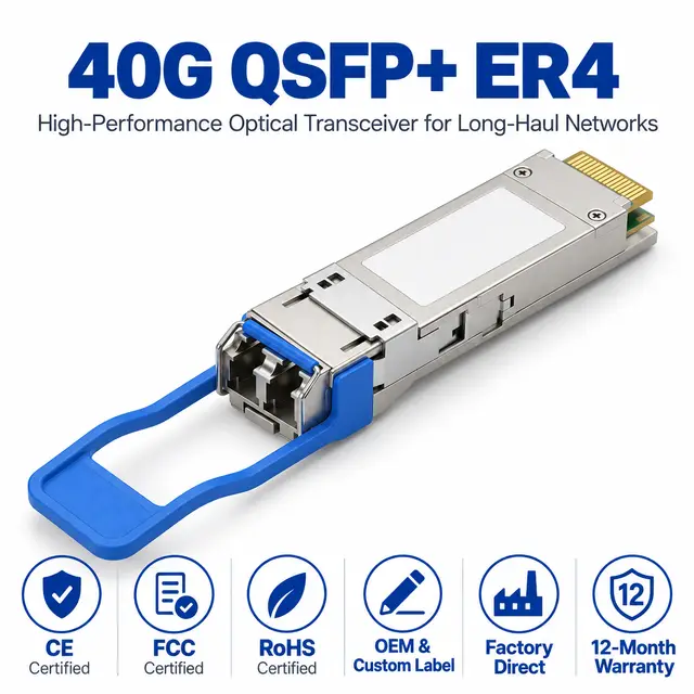 40G QSFP+ ER4 1310nm CWDM 40km Single-Mode Duplex LC technical drawing 4: dimensions, structure and interfaces
