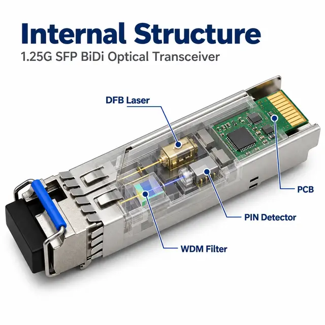 1.25G BiDi Single-Fiber SFP Transceiver 1310nm/1550nm 20km technical drawing 2: dimensions, structure and interfaces
