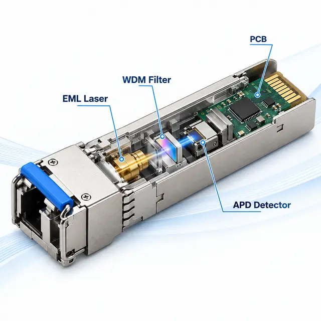 10G SFP+ BiDi BX100 100km 1490/1550nm - Carrier-Grade Transceiver technical drawing 2: dimensions, structure and interfaces