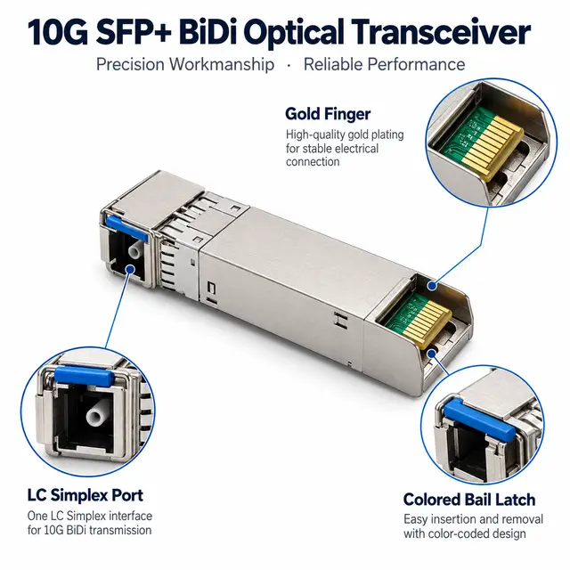 10G SFP+ BiDi BX100 100km 1490/1550nm - Carrier-Grade Transceiver technical drawing 3: dimensions, structure and interfaces