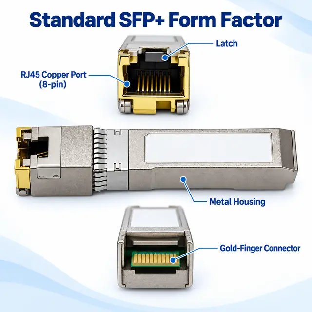 10G SFP+ Copper RJ45 10GBASE-T 30-100m - t7 Transceiver with DDM technical drawing 1: dimensions, structure and interfaces