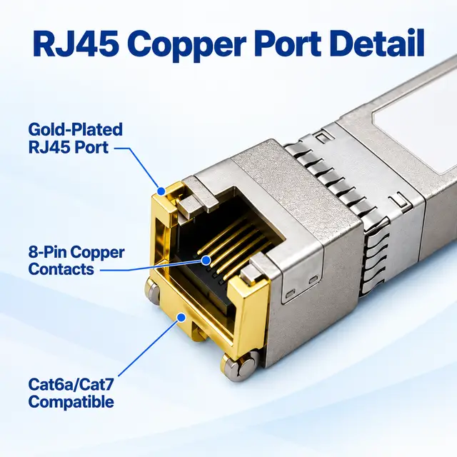 10G SFP+ Copper RJ45 10GBASE-T 30-100m - t7 Transceiver with DDM technical drawing 2: dimensions, structure and interfaces