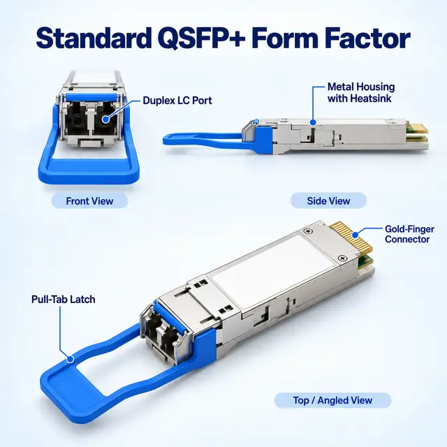 40G QSFP+ ZR 1310nm 80km Single-Mode Duplex LC Long-Haul technical drawing 1: dimensions, structure and interfaces
