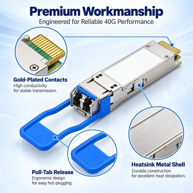 40G QSFP+ ZR 1310nm 80km Single-Mode Duplex LC Long-Haul technical drawing 3: dimensions, structure and interfaces