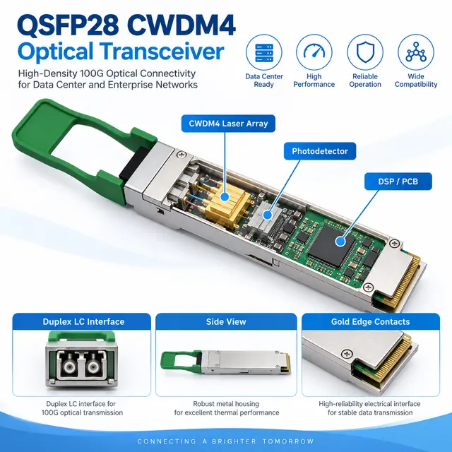 100GBASE-CWDM4 QSFP28 1310nm 2-10km Duplex LC SMF DOM technical drawing 2: dimensions, structure and interfaces