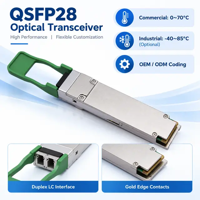 100GBASE-CWDM4 QSFP28 1310nm 2-10km Duplex LC SMF DOM technical drawing 4: dimensions, structure and interfaces