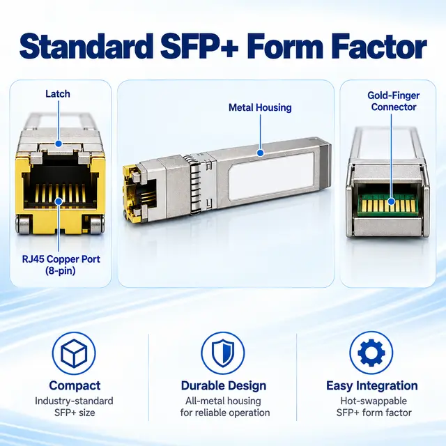 10G SFP+ to RJ45 Copper 10GBASE-T 30m Cat6a/Cat7 technical drawing 1: dimensions, structure and interfaces