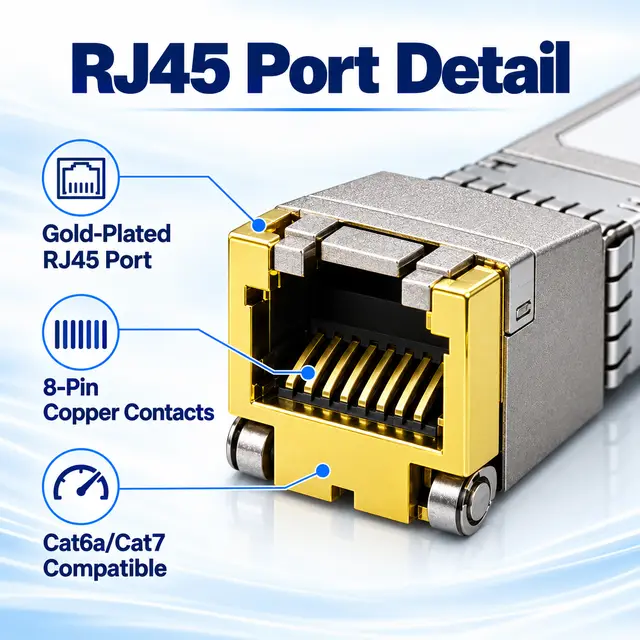10G SFP+ to RJ45 Copper 10GBASE-T 30m Cat6a/Cat7 technical drawing 2: dimensions, structure and interfaces