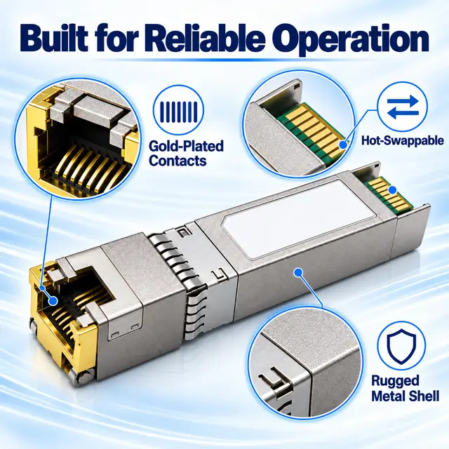 10G SFP+ to RJ45 Copper 10GBASE-T 30m Cat6a/Cat7 technical drawing 3: dimensions, structure and interfaces