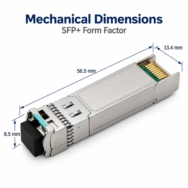 10G SFP+ BiDi BX80 80km 1490/1550nm - Long-Distance Transceiver for FTTX technical drawing 1: dimensions, structure and interfaces