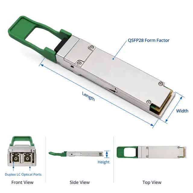 100G QSFP28 CWDM4-S 1310nm 2km Duplex LC SMF Optical technical drawing 1: dimensions, structure and interfaces