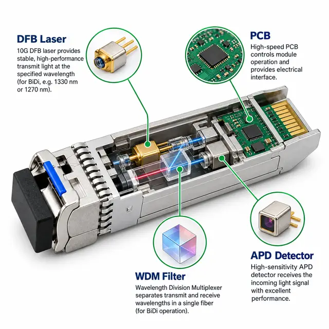 10G SFP+ BiDi BX60 60km 1270/1330nm Simplex LC DDM technical drawing 2: dimensions, structure and interfaces