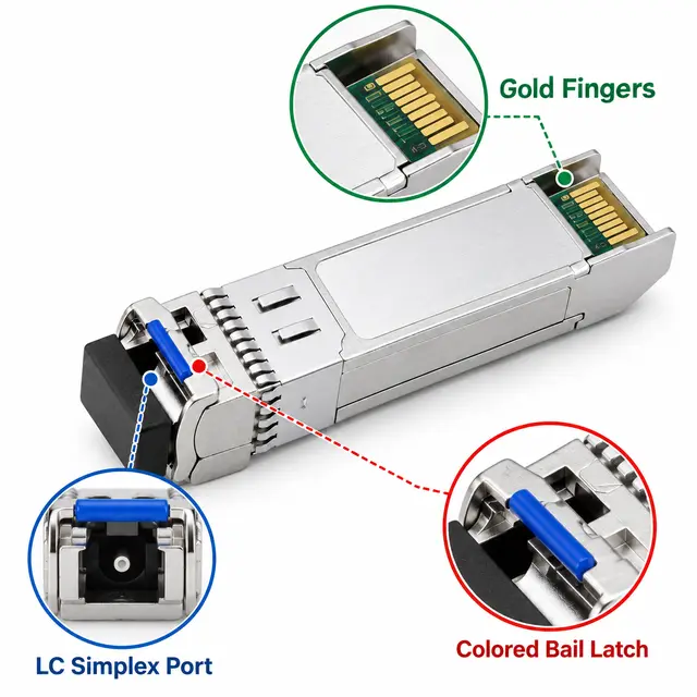 10G SFP+ BiDi BX60 60km 1270/1330nm Simplex LC DDM technical drawing 3: dimensions, structure and interfaces