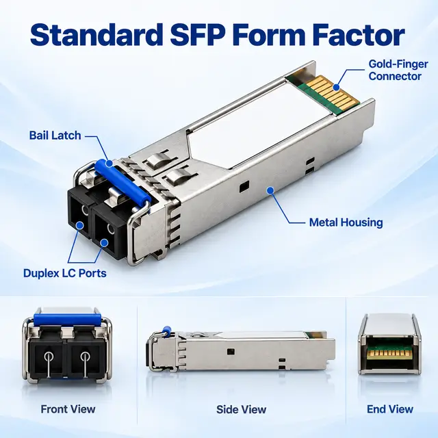 SFP-2.5G-LX20-SM1310 2.5G Single-Mode 1310nm 20km Duplex technical drawing 1: dimensions, structure and interfaces