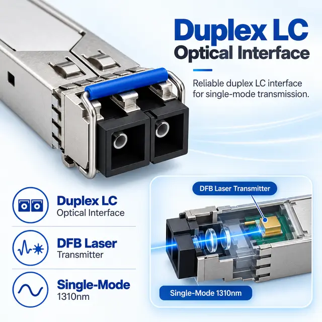 SFP-2.5G-LX20-SM1310 2.5G Single-Mode 1310nm 20km Duplex technical drawing 2: dimensions, structure and interfaces