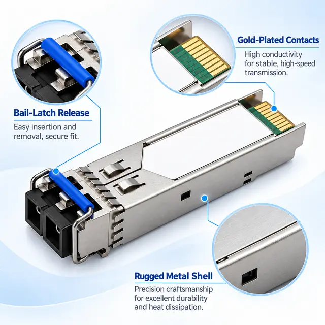 SFP-2.5G-LX20-SM1310 2.5G Single-Mode 1310nm 20km Duplex technical drawing 3: dimensions, structure and interfaces