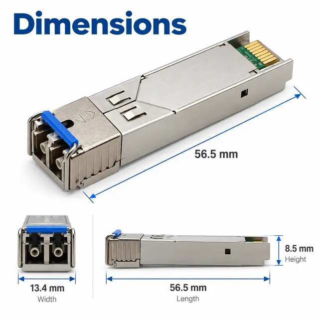 155M SFP Transceiver 1310nm 10km Duplex LC SMF FE-LX technical drawing 1: dimensions, structure and interfaces