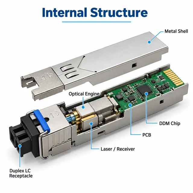 155M SFP Transceiver 1310nm 10km Duplex LC SMF FE-LX technical drawing 2: dimensions, structure and interfaces