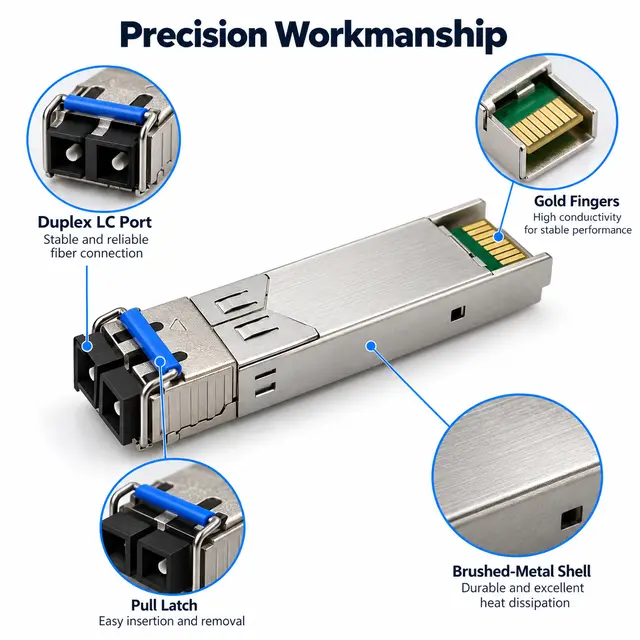 155M SFP Transceiver 1310nm 10km Duplex LC SMF FE-LX technical drawing 3: dimensions, structure and interfaces