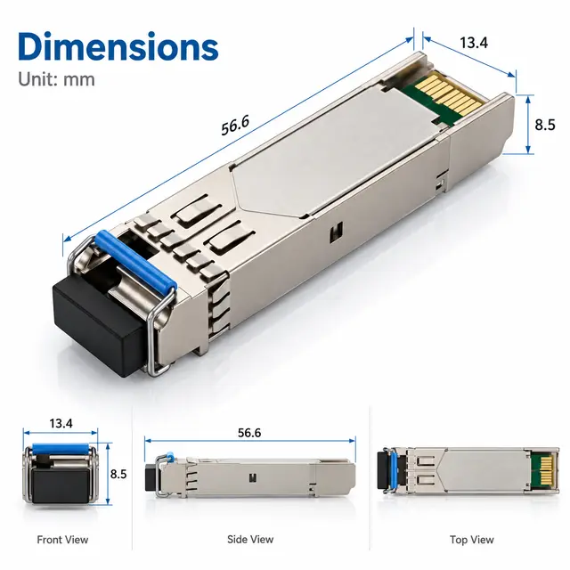 1.25G BiDi SFP 1310nm/1490nm 60km LC DDM Single-Fiber technical drawing 1: dimensions, structure and interfaces
