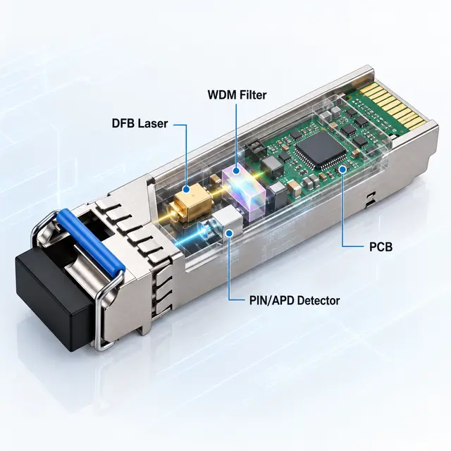1.25G BiDi SFP 1310nm/1490nm 60km LC DDM Single-Fiber technical drawing 2: dimensions, structure and interfaces