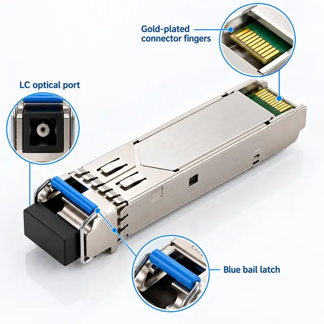 1.25G BiDi SFP 1310nm/1490nm 60km LC DDM Single-Fiber technical drawing 3: dimensions, structure and interfaces